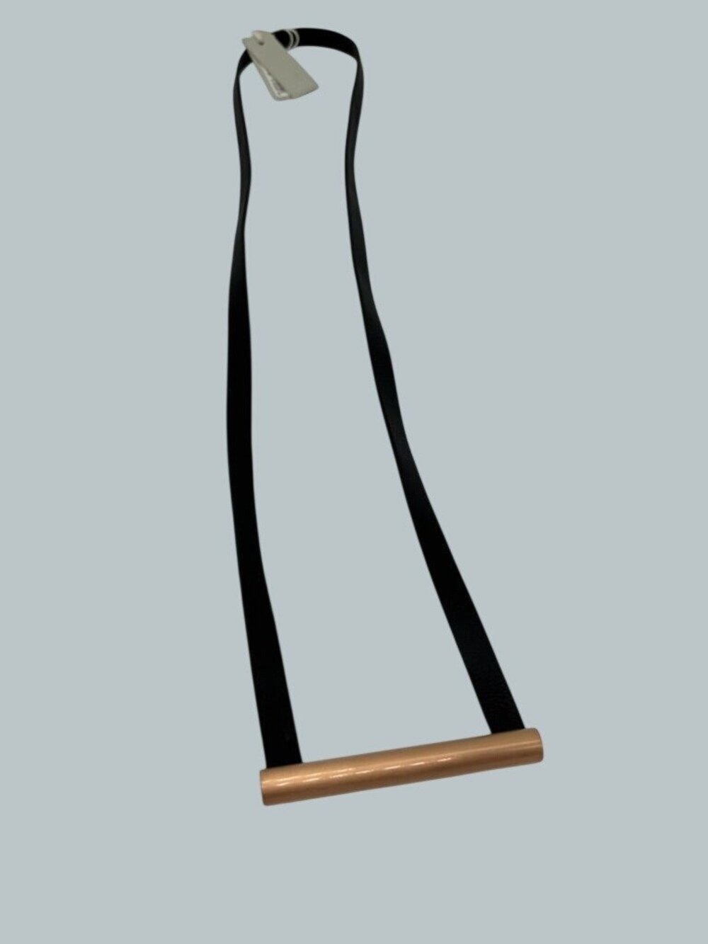 COS Minimalist Pendant Necklace Tubular Rose Gold Tone Copper Leather Straps NWT
